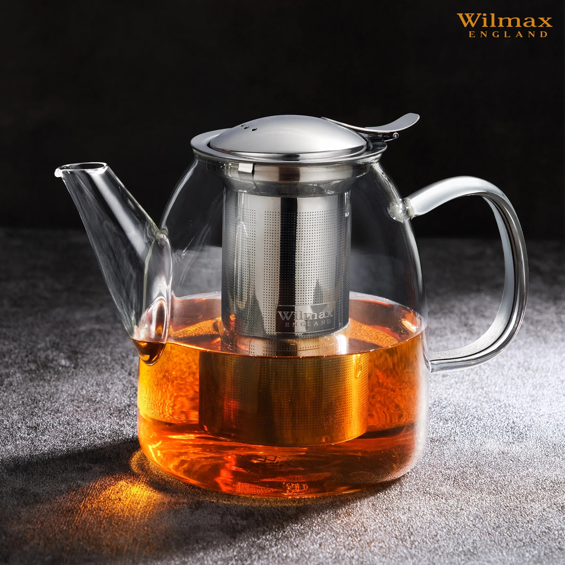 Wilmax Teekanne 950 ml mit Edelstahlfilter Transparent aus Thermoglas