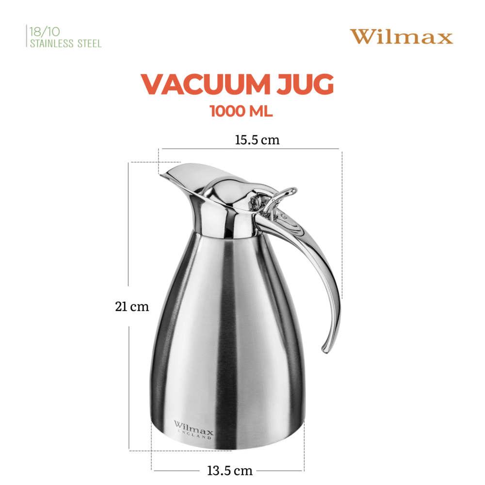 Wilmax Isolierkanne 1000 ml Silber aus Edelstahl