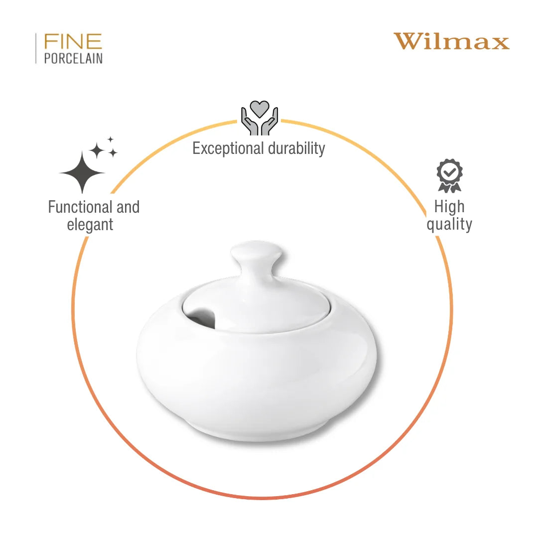 Wilmax Zuckerdose mit Deckel 250 ml Weiß aus Porzellan