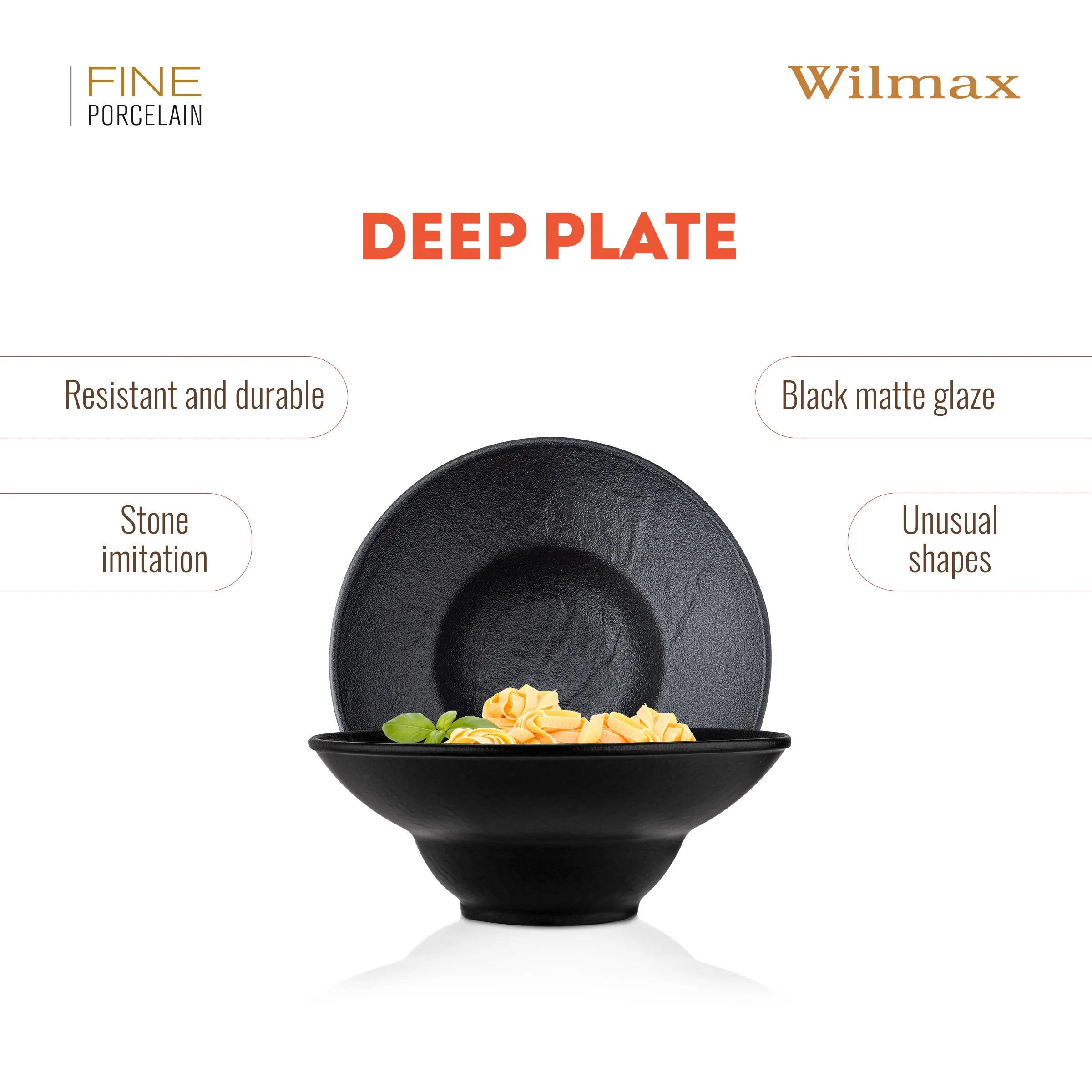 Wilmax Tiefer Teller 20 cm 800 ml 3er Set SlateStone Schwarz WL-661112/A3
