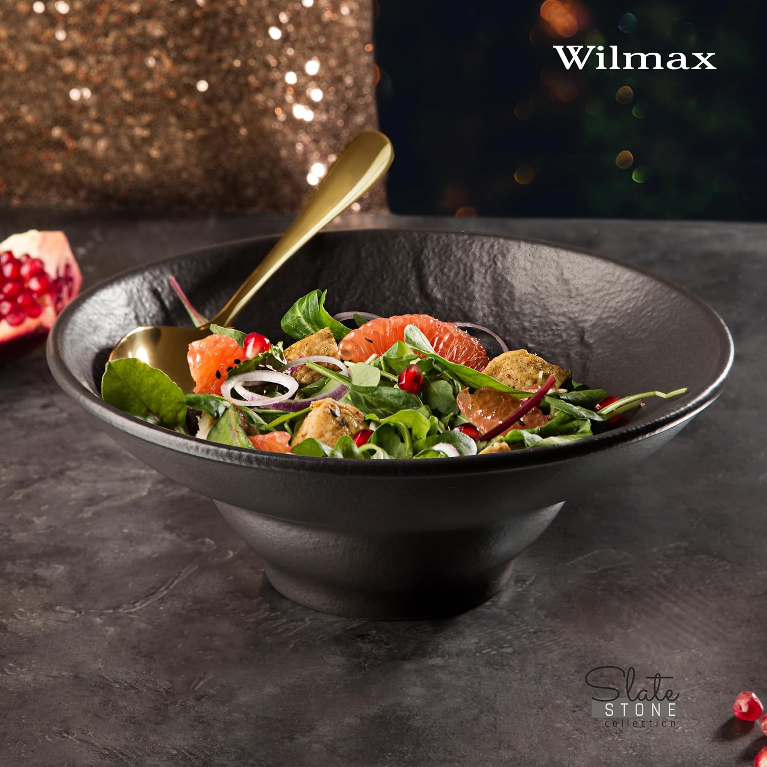 Wilmax Tiefer Teller 22,5 cm 1100 ml 2er-Set Schwarz aus Porzellan