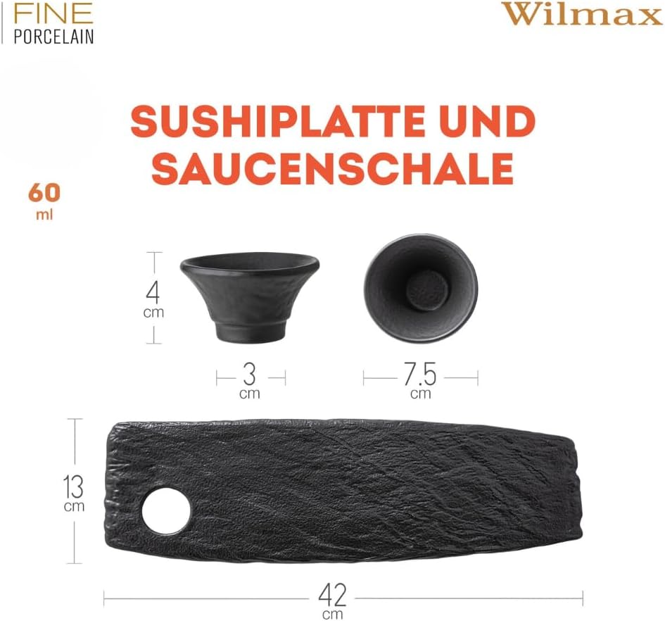Wilmax Servierplatten- und Saucenschalen-Set 4-teilig Schwarz