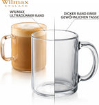 Wilmax Kaffeetasse 400 ml 6er-Set Transparent aus Borosilikatglas
