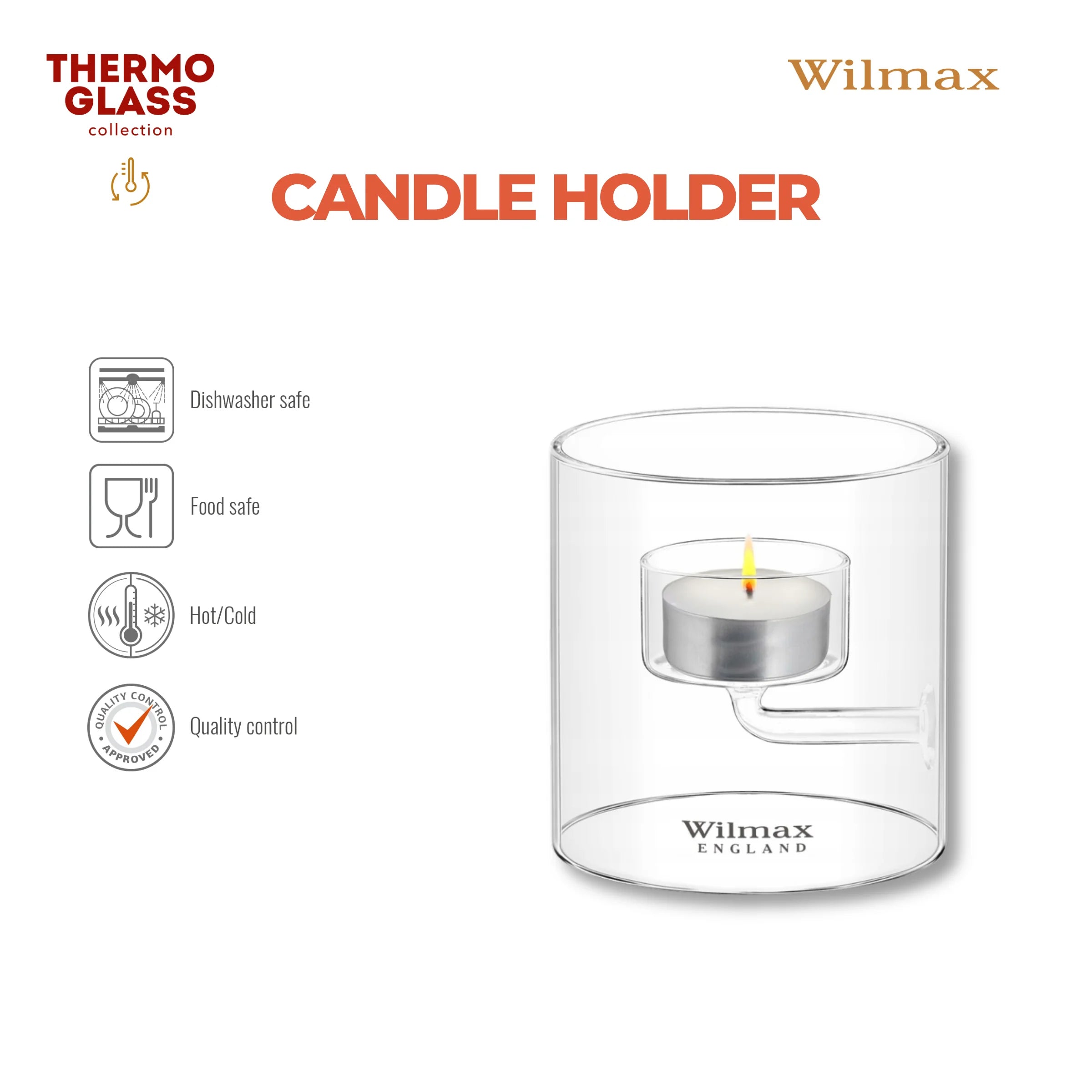 Wilmax Teelichthalter für 1 Teelicht 9 cm Transparent aus Glas