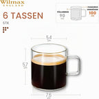 Wilmax Glastasse 100 ml 6er-Set Transparent aus Borosilikatglas