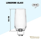 Wilmax Getränkeset 7-teilig mit Krug 1000 ml Transparent aus Crystalline-Glas und 6 Longdrinkgläser 540 ml Transparent aus Crystalline-Glas