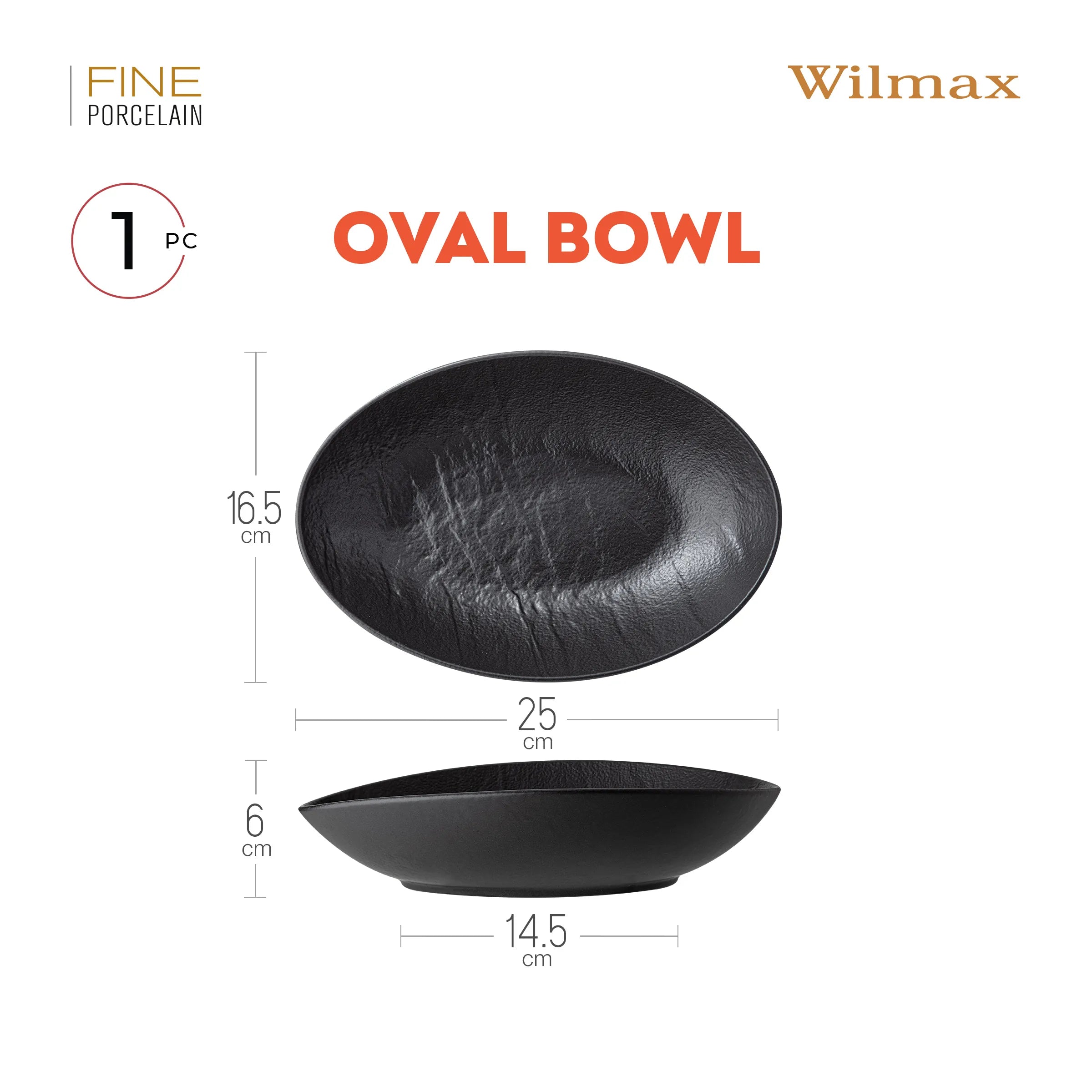 Wilmax Ovale Servierschale SlateStone Schwarz 25 x 16.5 x 6 cm Porzellan WL-661120/A