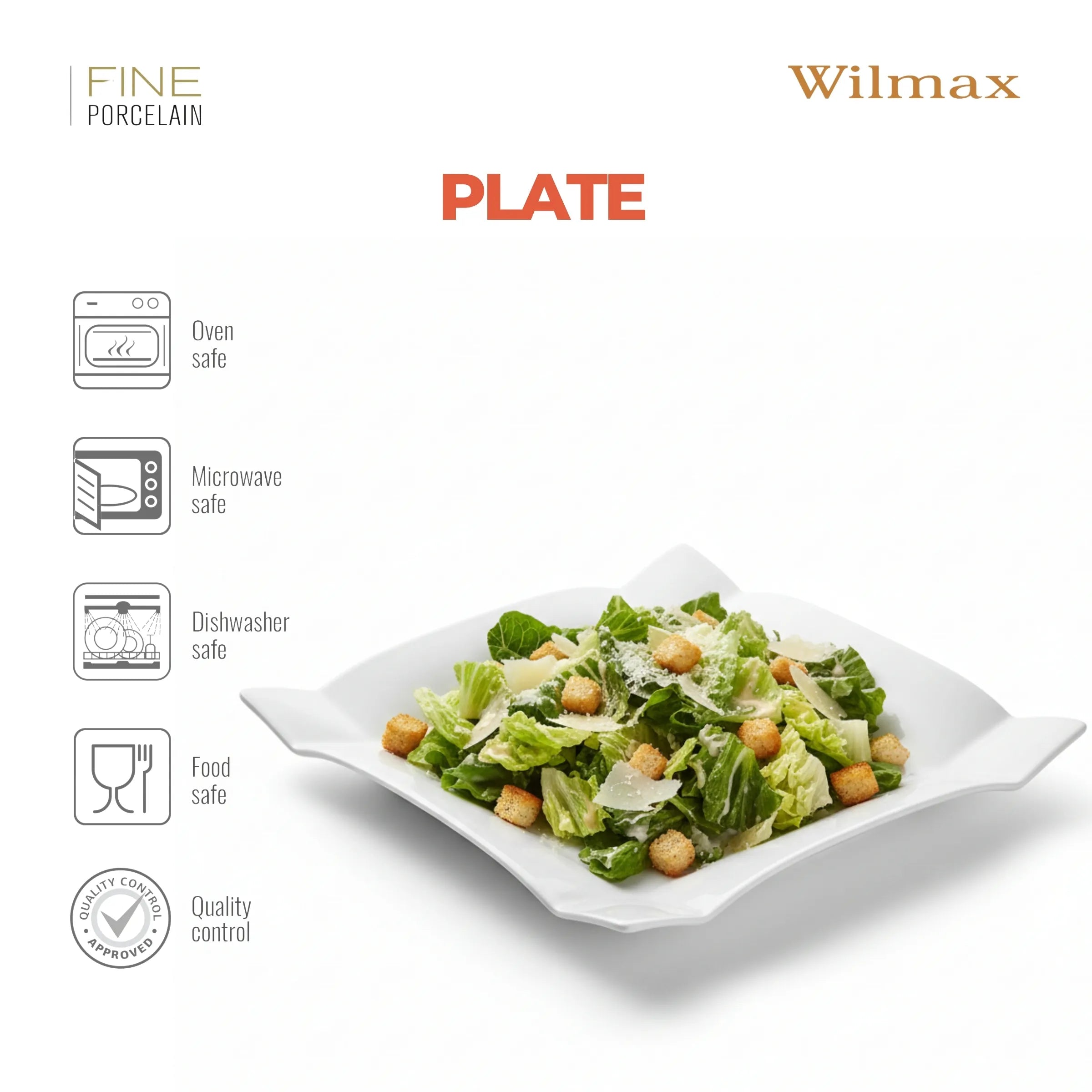 Wilmax Quadratische Servierplatte 29 × 29 cm Weiß aus Porzellan