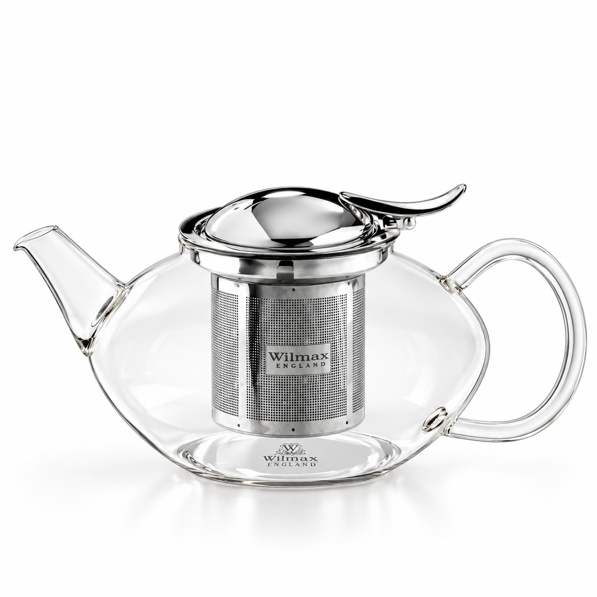 Wilmax Teekanne 650 ml mit Edelstahlfilter Transparent aus Thermoglas