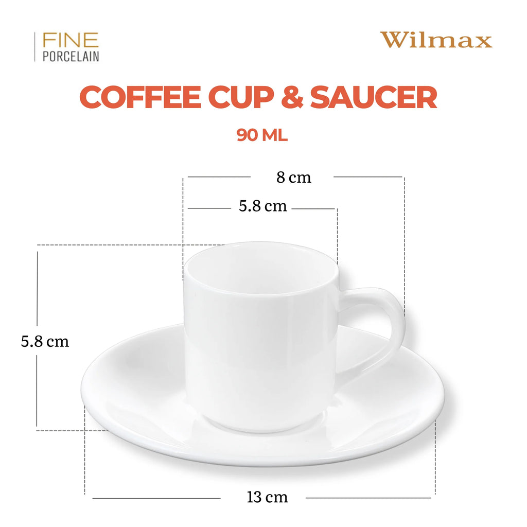 Wilmax Espressotassen mit Untertassen 90 ml 2er-Set Weiß aus Porzellan