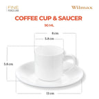 Wilmax Espressotassen mit Untertassen 90 ml 2er-Set Weiß aus Porzellan