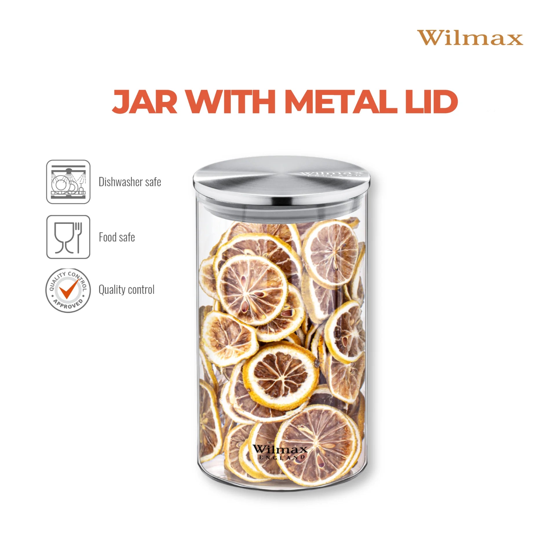 Wilmax Vorratsglas 1100 ml mit Edelstahldeckel Transparent