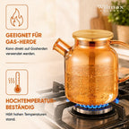 Wilmax Teekanne 1600 ml mit Federfilter und mit Edelstahldeckel Gold aus Thermoglas