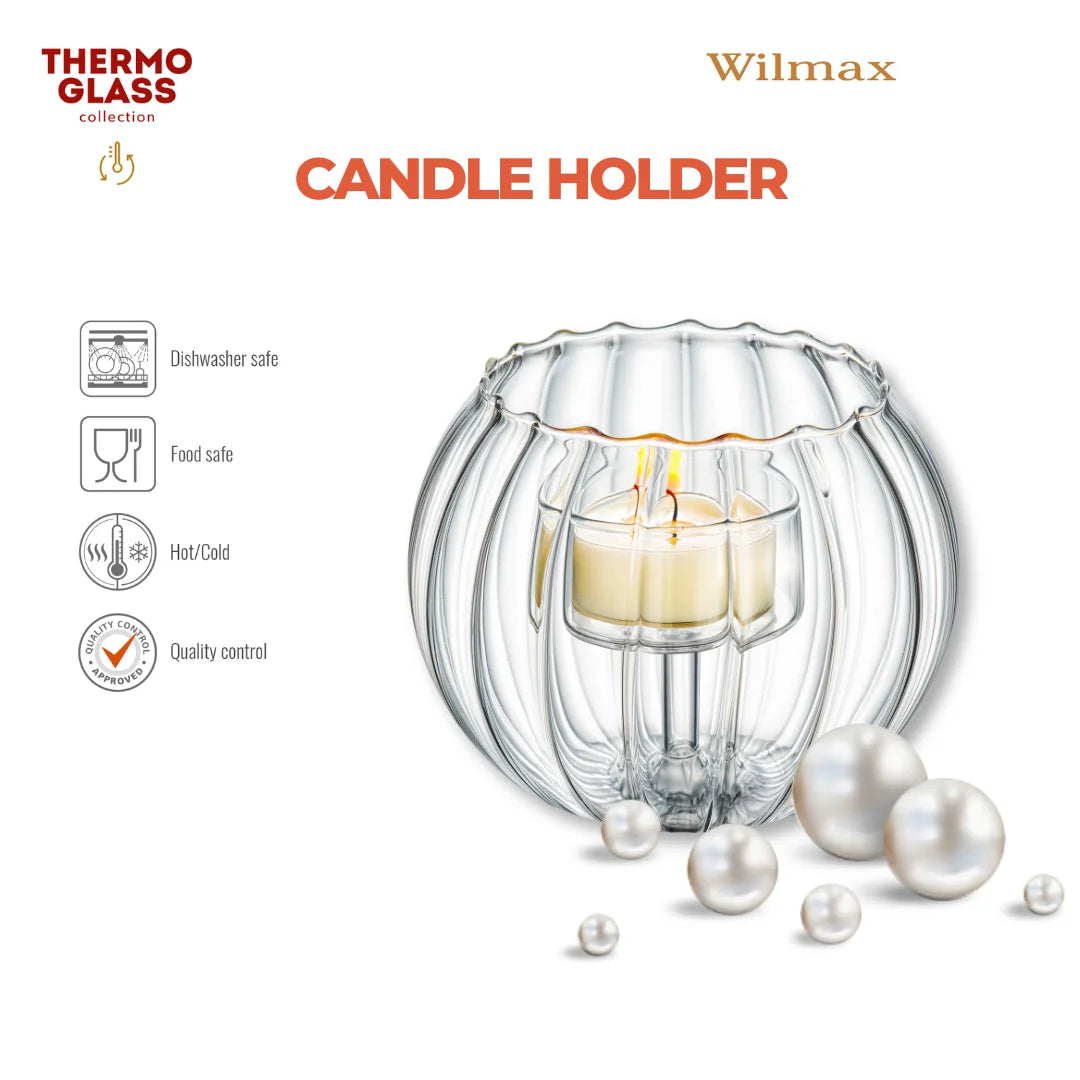 Wilmax Teelichthalter für 1 Teelicht 12 × 10 cm Transparent aus Glas