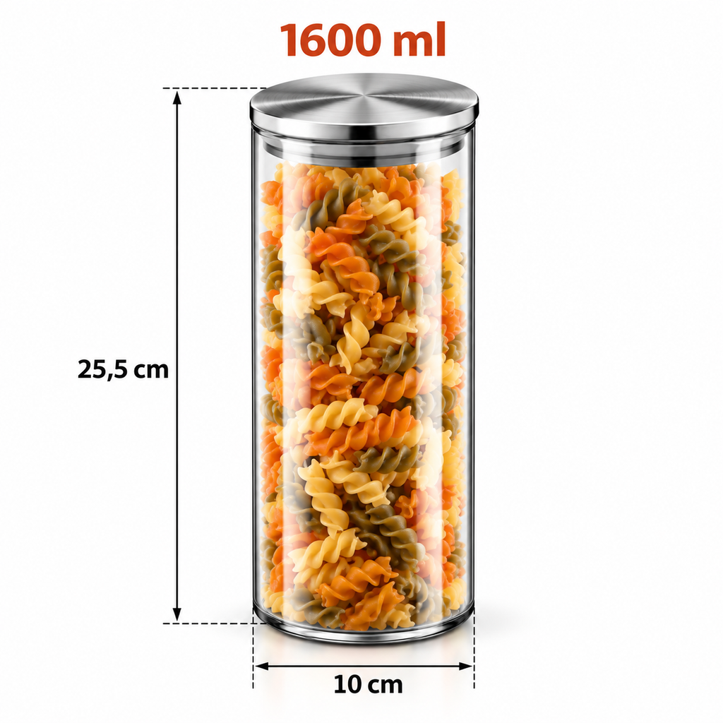 Wilmax Vorratsglas 1600 ml mit Edelstahldeckel Transparent