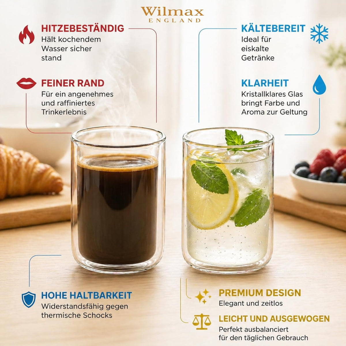 Wilmax Doppelwandiges Glas 300 ml 6er-Set Transparent