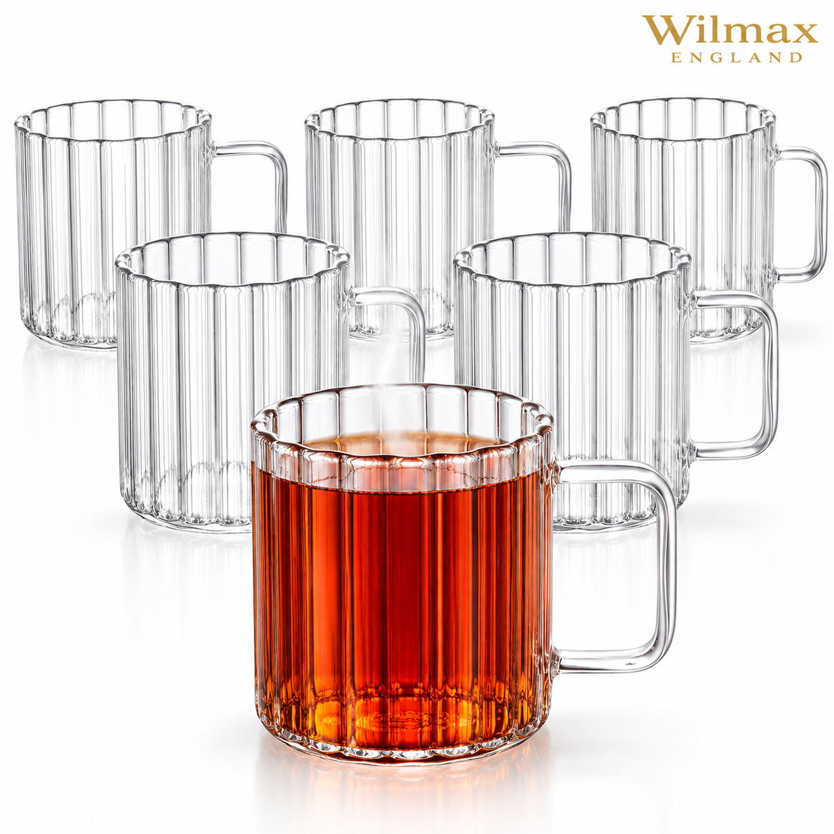 Wilmax Hitzebeständiger Glasbecher mit Henkel 200 ml 6er-Set aus Glas