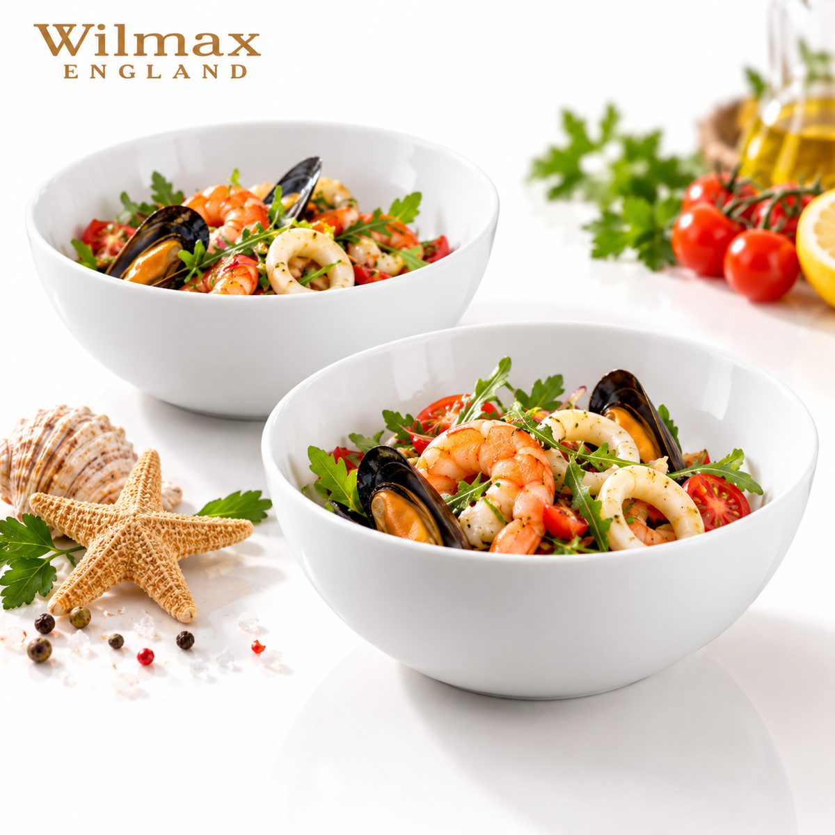 Wilmax Schale 20 cm 1700 ml 2er-Set Weiß aus Porzellan