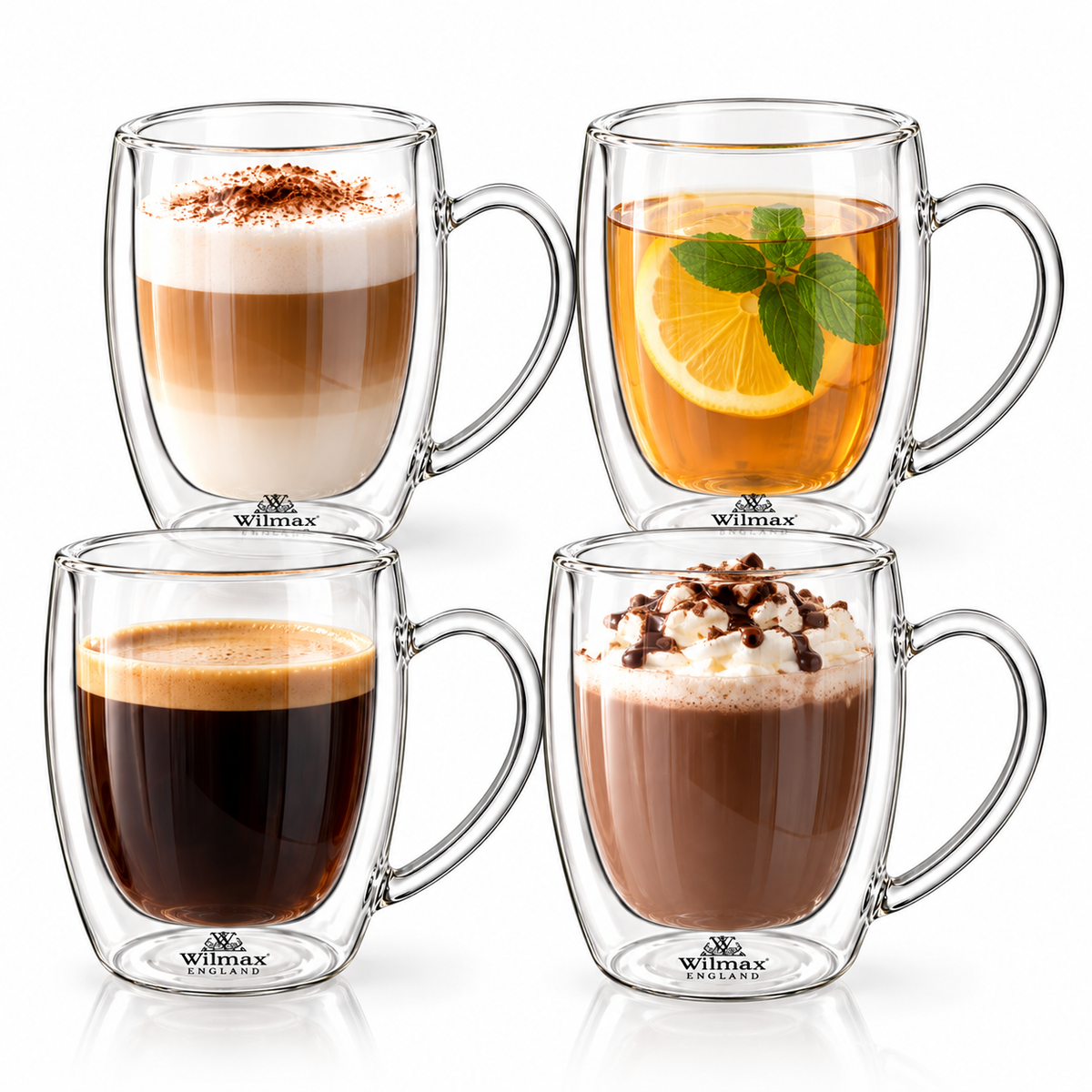 Wilmax Doppelwandiger Becher 400 ml 4er-Set Transparent