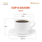 Wilmax Tasse mit Untertasse 220 ml Weiß aus Porzellan