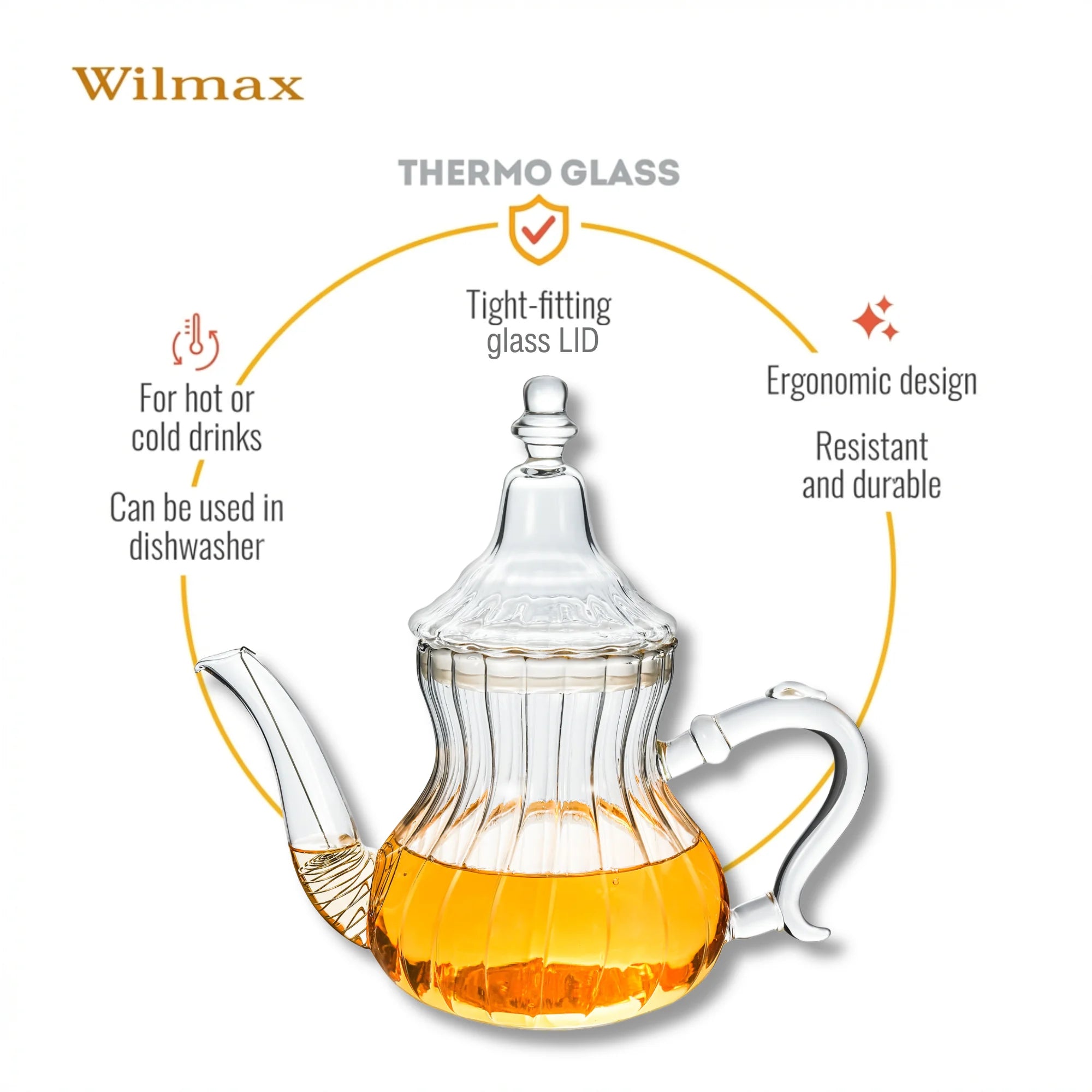 Wilmax Teekanne 850 ml Transparent aus Thermoglas Moroccan Style