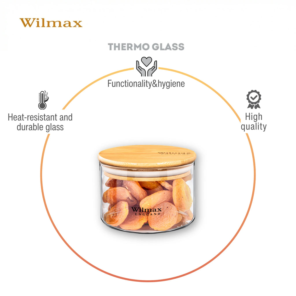 Wilmax Vorratsglas 600 ml mit Bambusdeckel Transparent