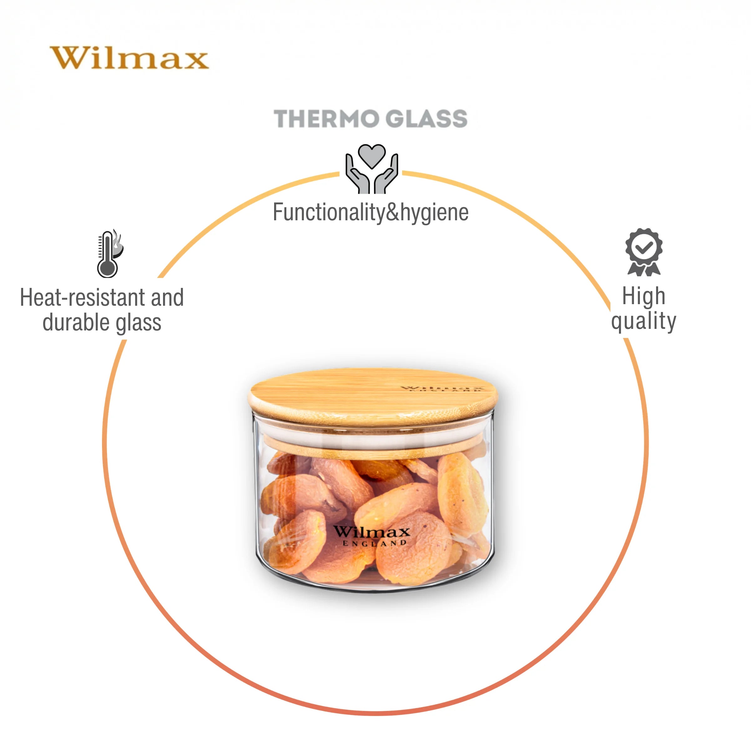 Wilmax Vorratsglas 600 ml mit Bambusdeckel Transparent