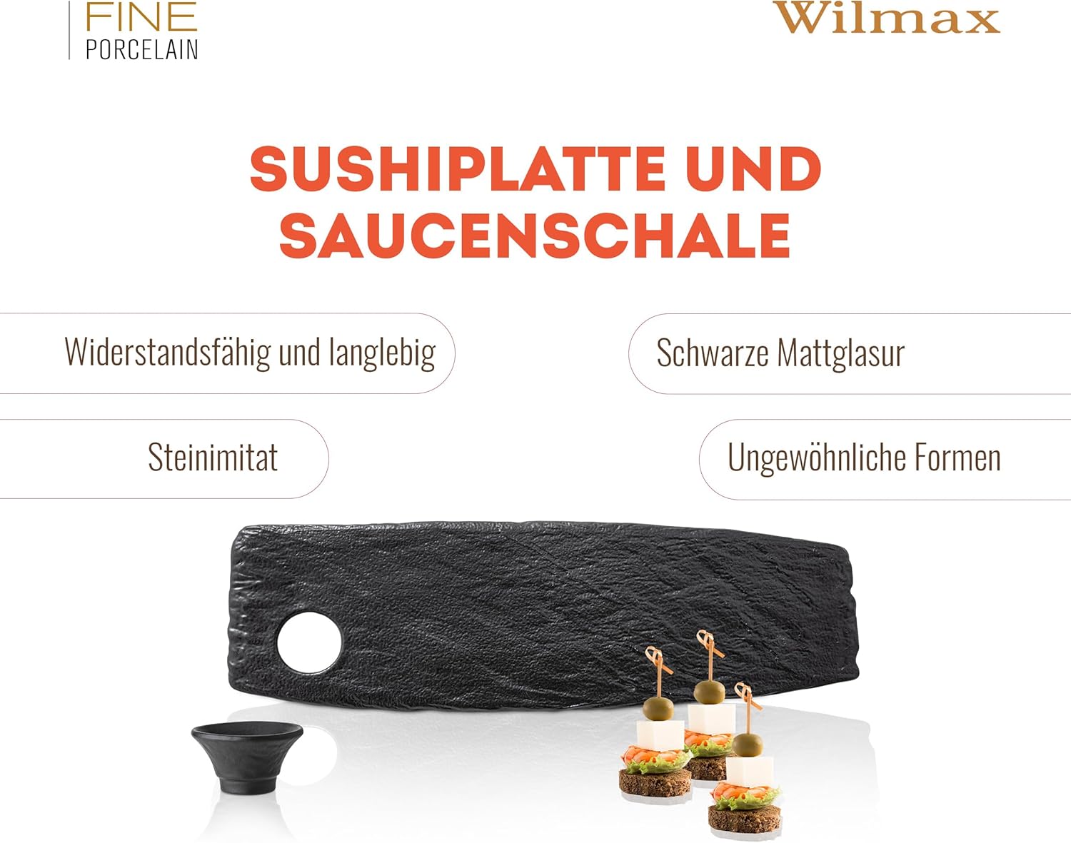 Wilmax Servierplatten- und Saucenschalen-Set 4-teilig Schwarz