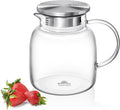 Wilmax Krug 1000 ml mit Edelstahldeckel und Filter Transparent aus Thermoglas