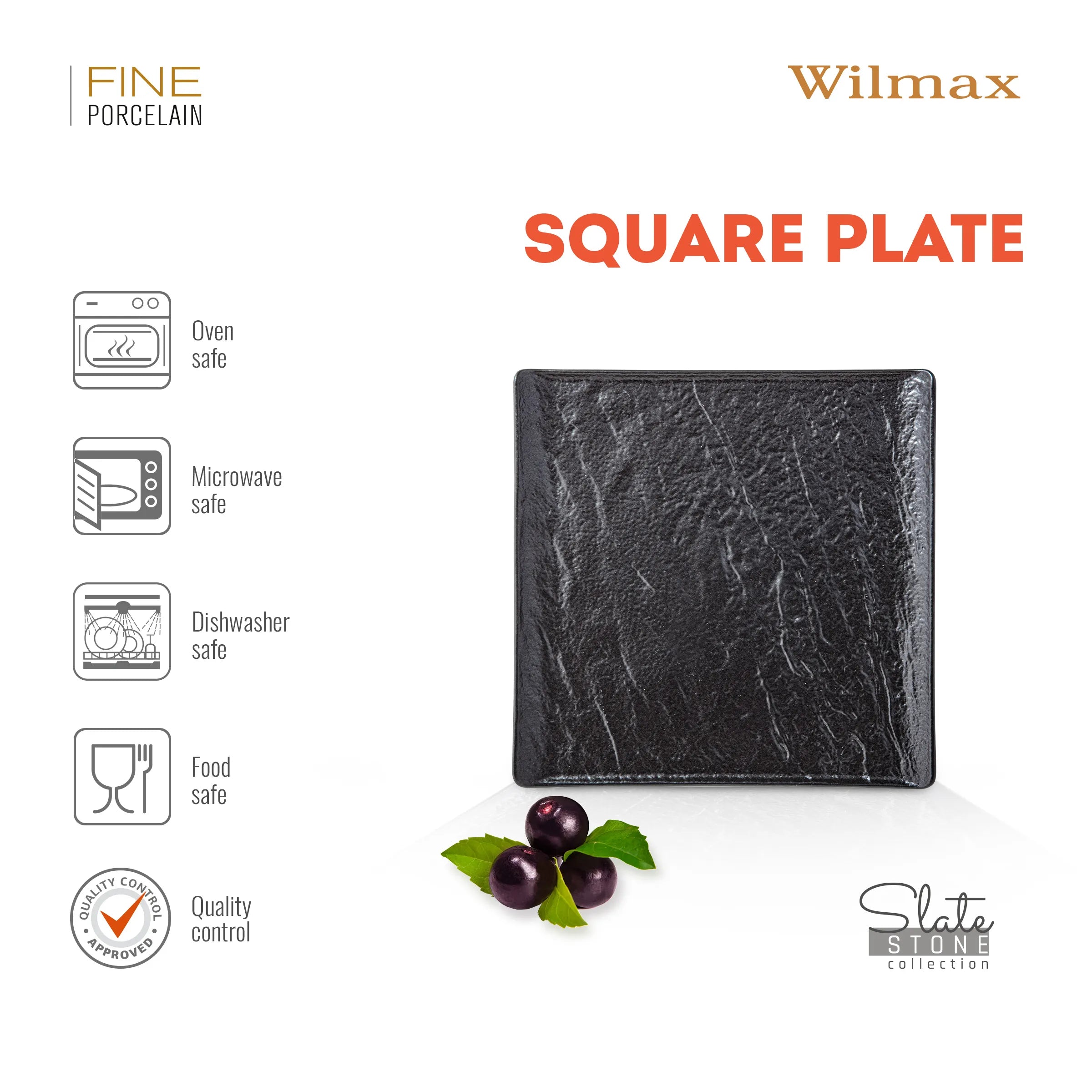 Wilmax Quadratische Servierplatte 17 × 17 cm Schwarz aus Porzellan