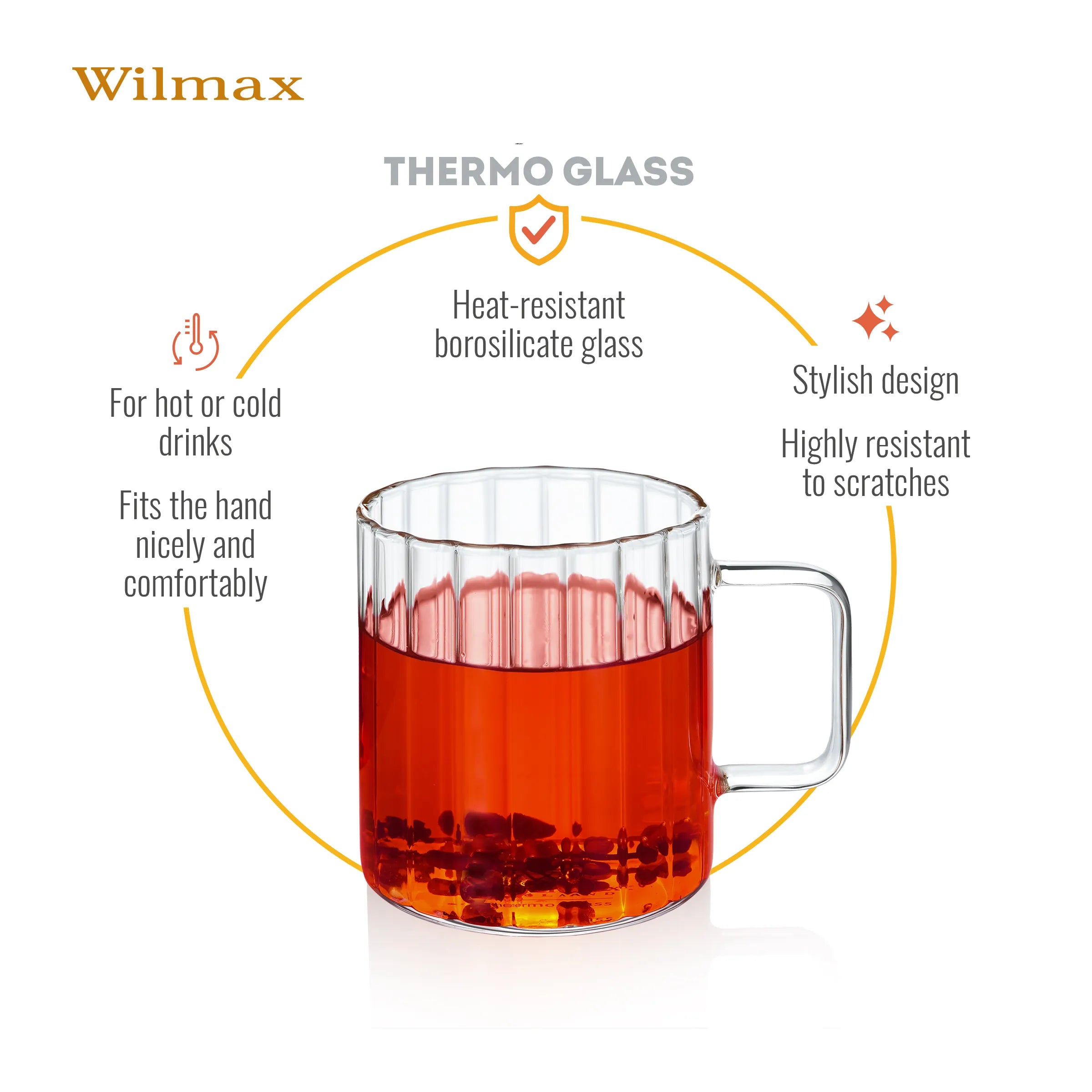 Wilmax Hitzebeständiger Glasbecher mit Henkel 200 ml 6er-Set aus Glas