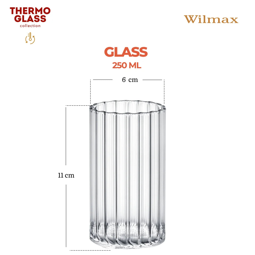Wilmax Geriffeltes Glas 250 ml 6er-Set Transparent aus Borosilikatglas