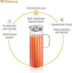 Wilmax Krug 1500 ml mit Edelstahldeckel Transparent aus Thermoglas