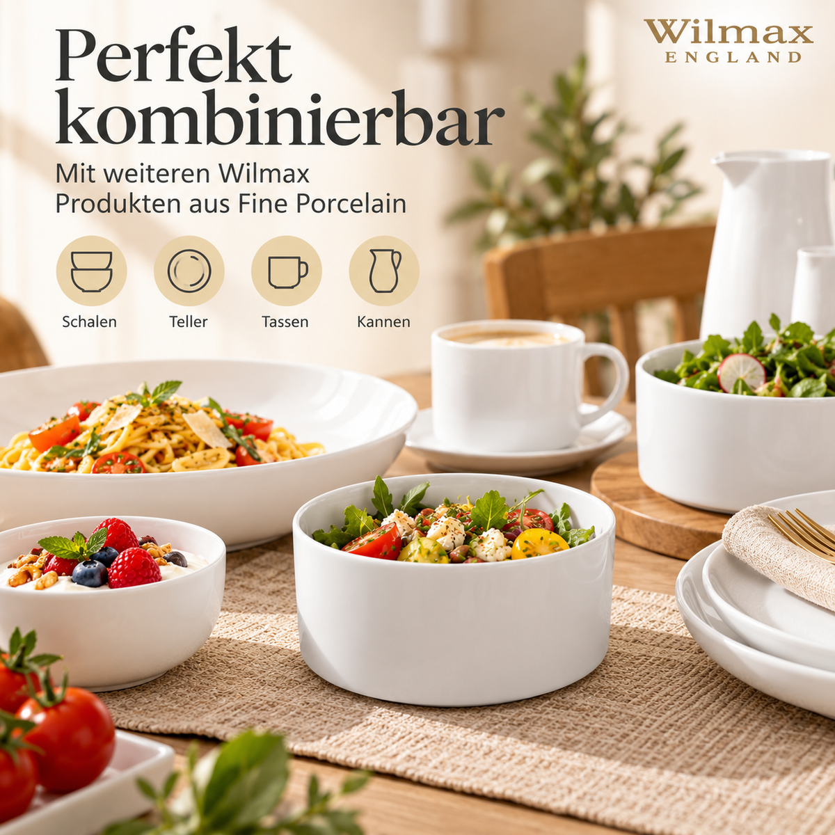 Wilmax Schale 630 ml 13 cm Weiß aus Porzellan