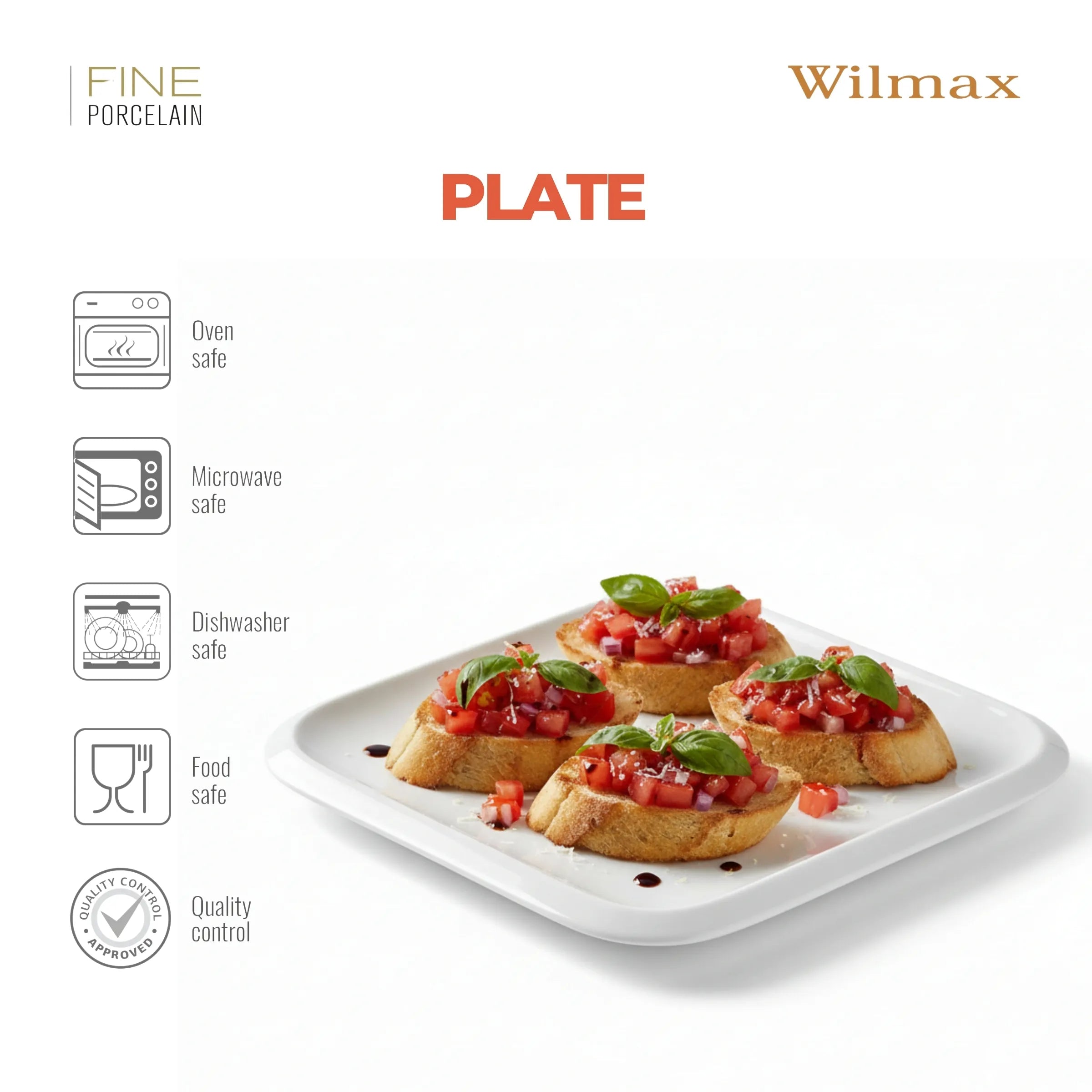 Wilmax Quadratische Servierplatte 31 × 31 cm Weiß aus Porzellan