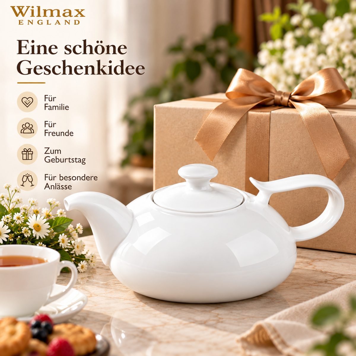 Wilmax Teekanne 2250 ml Weiß Porzellan WL-994042/A