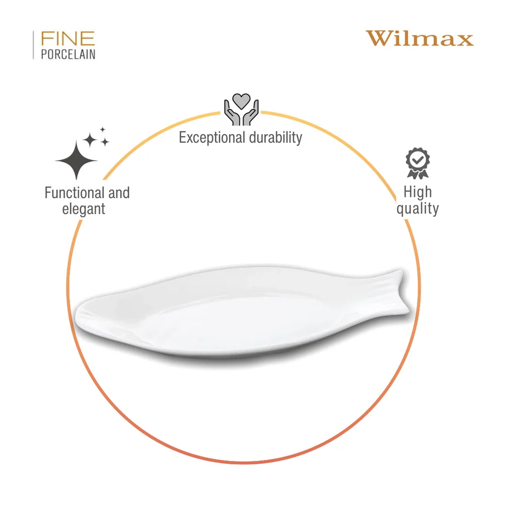 Wilmax Fischplatte 22 cm Weiß aus Porzellan