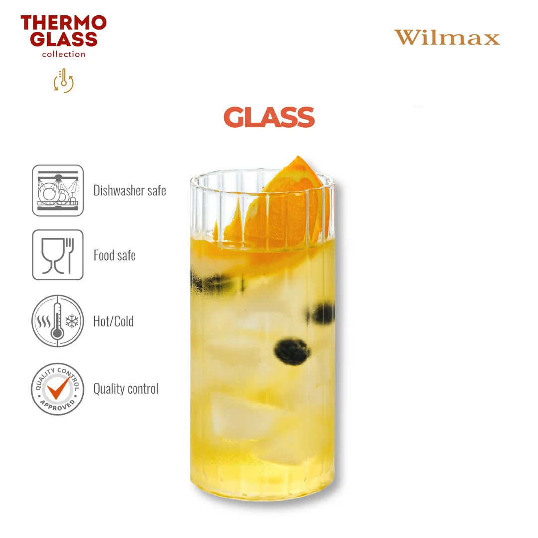 Wilmax Geriffeltes Glas 300 ml 6er-Set Transparent aus Borosilikatglas