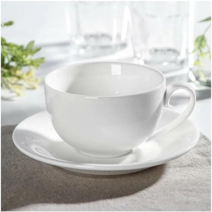 Wilmax Tasse mit Untertasse 400 ml 6er-Set Weiß aus Porzellan