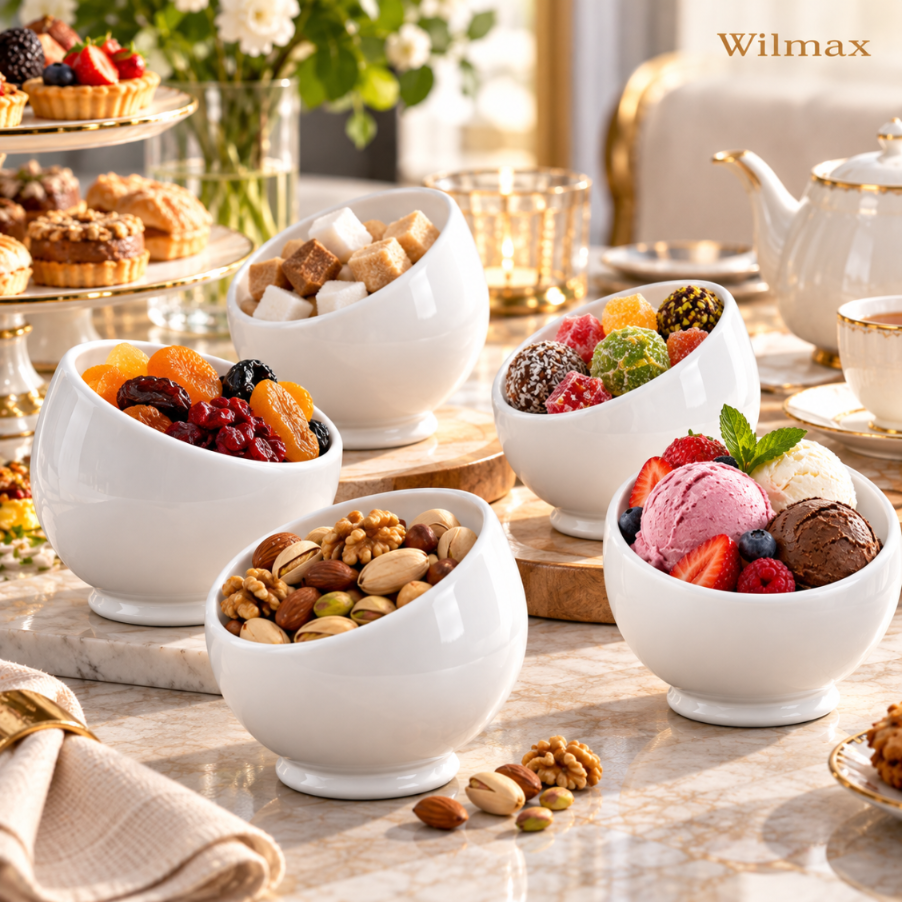 Wilmax Zuckerschale 8,5 × 9 cm 6er-Set Weiß aus Porzellan
