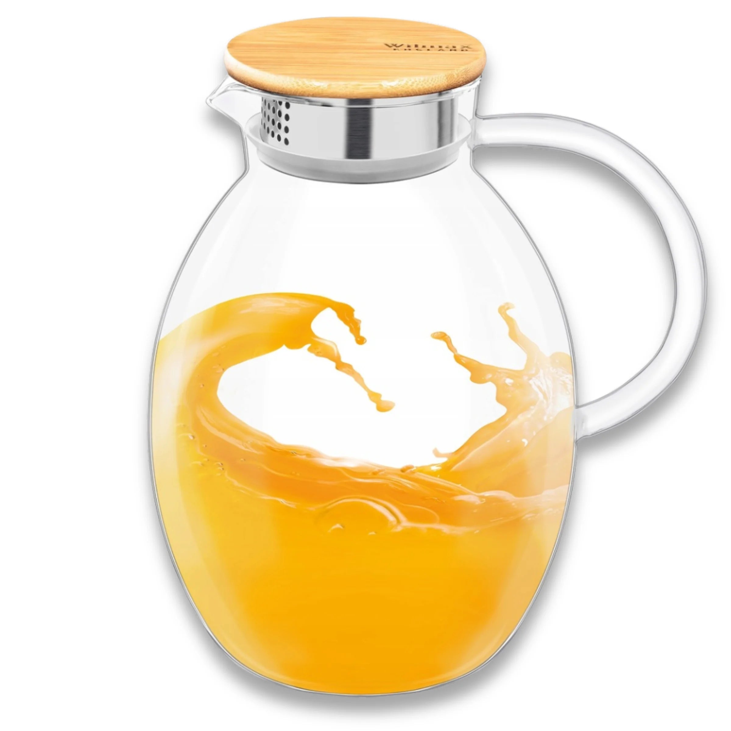 Wilmax Krug 2400 ml mit Bambusdeckel und Filter Transparent aus Thermoglas