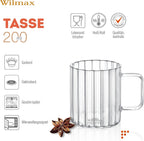 Wilmax Hitzebeständiger Glasbecher mit Henkel 200 ml 6er-Set aus Glas