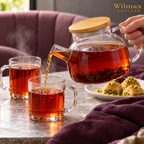 Wilmax Teekanne 950 ml mit Federfilter und Bambusdeckel Transparent aus Thermoglas