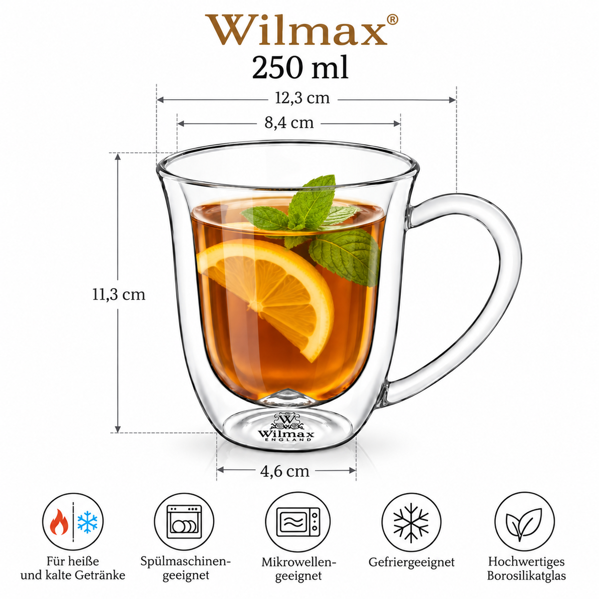 Wilmax Doppelwandige Tasse 250 ml Transparent aus Glas