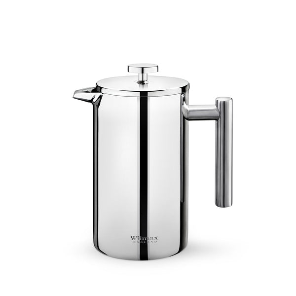 Wilmax Doppelwandige French Press 1000 ml Silber aus Edelstahl