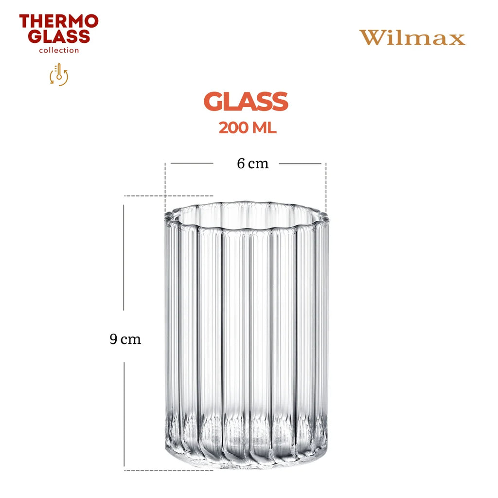 Wilmax Geriffeltes Glas 200 ml 6er-Set Transparent aus Borosilikatglas