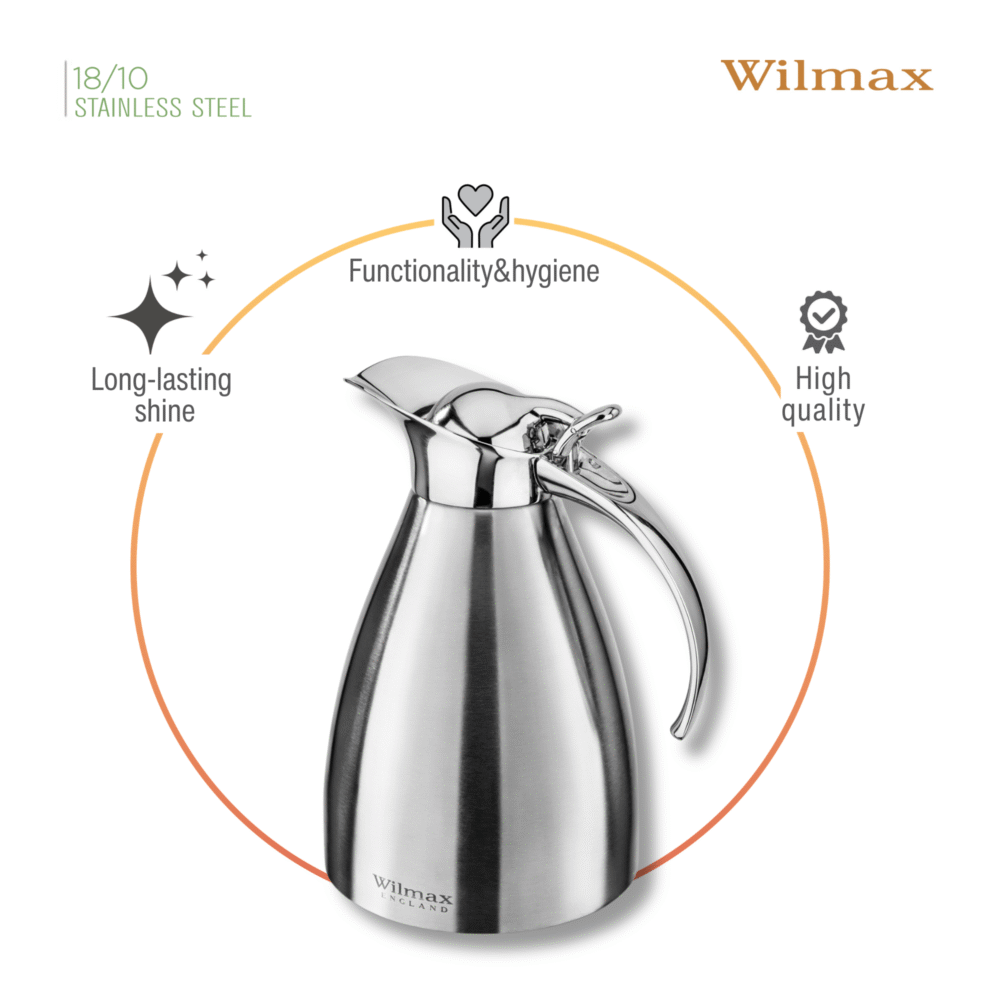 Wilmax Isolierkanne 1000 ml Silber aus Edelstahl