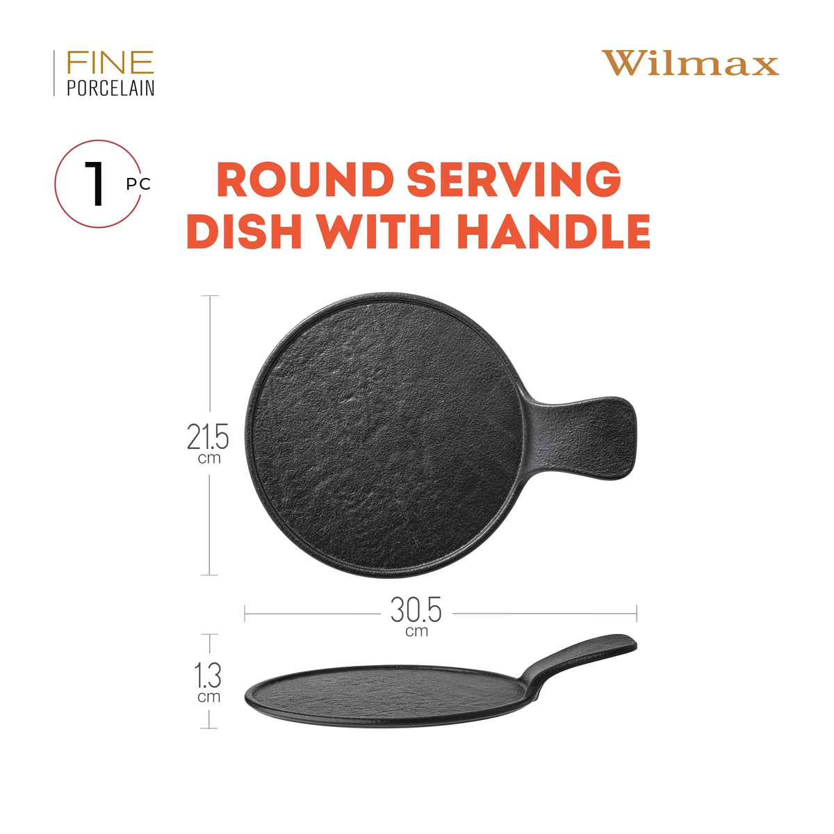 Wilmax Runde Servierplatte mit Griff 30,5 × 21,5 cm Schwarz aus Porzellan