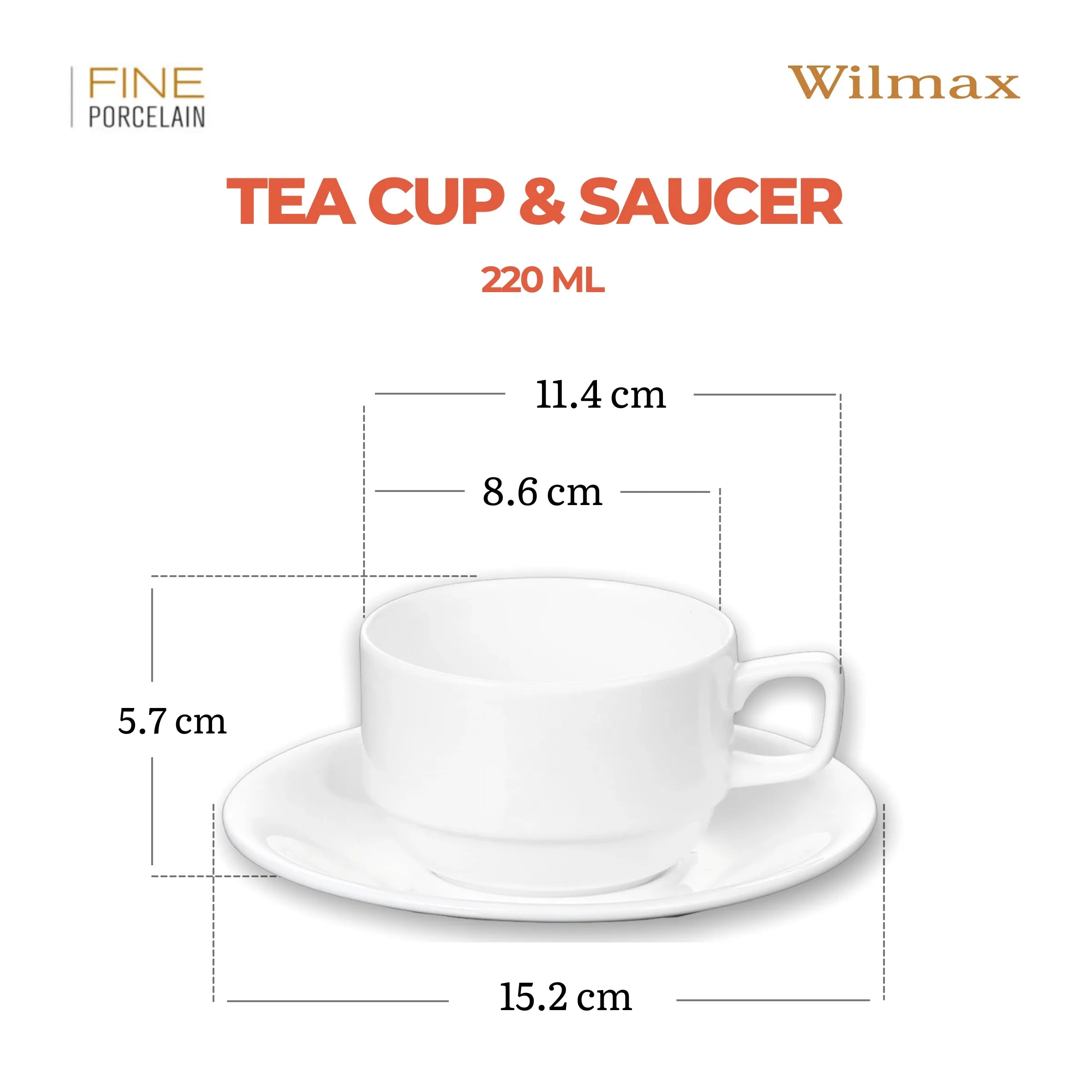Wilmax Tasse mit Untertasse 220 ml Weiß aus Porzellan