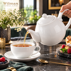 Wilmax Kaffee- und Teekanne mit integriertem Ausgusssieb 850 ml Weiß aus Porzellan